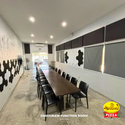 Function room seating with acoustic wall panels